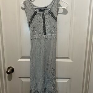 Elegant Gray Embroidered Midi Dress